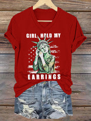 Women's Girl Hold My Earrings Short Sleeve T-Shirt
