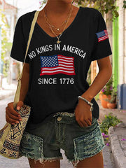 Women's No Kings In America Since 1776 V-Neck Tee