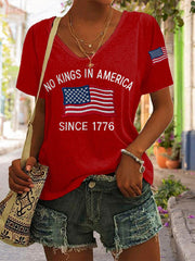 Women's No Kings In America Since 1776 V-Neck Tee
