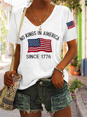 Women's No Kings In America Since 1776 V-Neck Tee