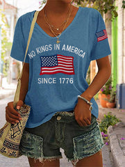 Women's No Kings In America Since 1776 V-Neck Tee