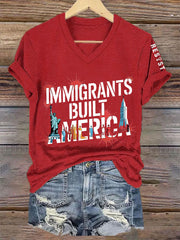 Women's Immigrants Built America V-Neck Tee