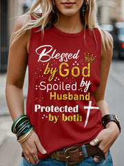 Women's Blessed By God Spoiled By My Husband Protected By Both Casual Tank Top