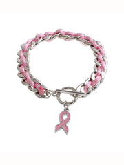 Womens Breast Cancer Awareness Pink Ribbon Bracelet