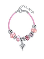 Womens Breast Cancer Awareness Pink Beaded Bracelet