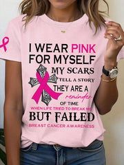 Women's I Wear Pink For Myself My Scars Tell A Story Breast Cancer Print T-Shirt