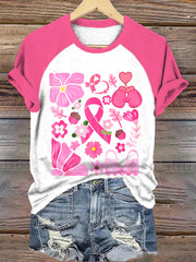 Women's Breast Cancer Awareness Pink Ribbon Print T-Shirt