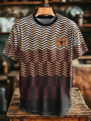Men's Western Style Herringbone Textured Bull Head Printed T-shirt
