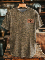Men's Western Style Herringbone Textured Bull Head Printed T-shirt