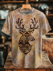 Men's Western Brocade Deer Print T-Shirt