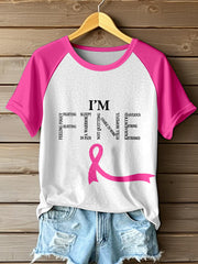 Women's I'm Fine Pink Ribbon Print T-Shirt