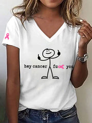 Women's Hey Cancer Print T-Shirt