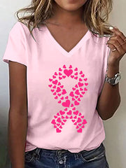 Women's Breast Cancer Awareness Pink Ribbon Print T-Shirt