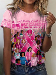 Women's Breast Cancer Pink Ribbon Print T-Shirts