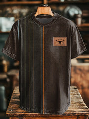 Men's Retro Herringbone Bull Skull Print T-Shirt