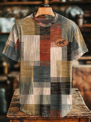 Men's Retro Western Check Horse Print T-Shirt