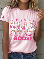 Women's Just A Strong Goose Print Breast Cancer Awareness T-Shirt