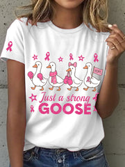 Women's Just A Strong Goose Print Breast Cancer Awareness T-Shirt