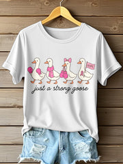 Women's Just A Strong Goose Print Breast Cancer Awareness T-Shirt