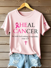 Women's Heal Cancer Breast Cancer Awareness Print T-Shirt