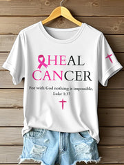 Women's Heal Cancer Breast Cancer Awareness Print T-Shirt