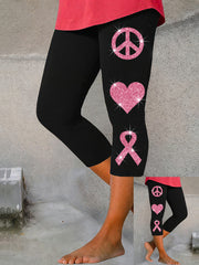 Women's Breast Cancer Awareness Peace Love Cure Print Leggings