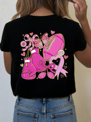 Women's Breast Cancer Awareness Football Print T-Shirt
