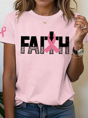 Women's Breast Cancer Awareness Faith Print T-Shirt