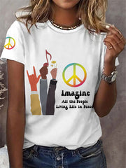 Women's Imagine All The People Living Life In Peace Casual Tee
