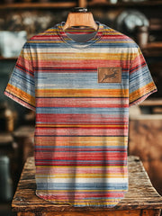 Men's Retro Western Striped Deer Print T-Shirt