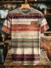 Men's Retro Western Striped Deer Print T-Shirt
