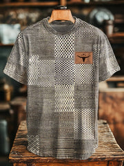 Men's Retro Western Art Bull Skull Print T-Shirt