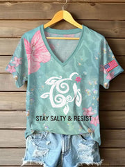 Women's 8647 FDT Stay Salty And Resist Printed T-shirt