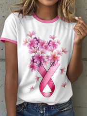 Women's Breast Cancer Awareness Floral Print T-Shirt