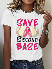 Women's Breast Cancer Awareness Save Second Base Printed T-Shirt