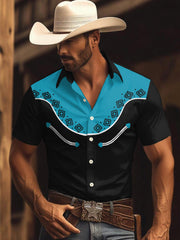 Men's Vintage Western Aztec Print Casual Short-Sleeve Shirt