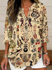 Women's Vintage Western Cowgirls Print Casual Long-Sleeve Shirt