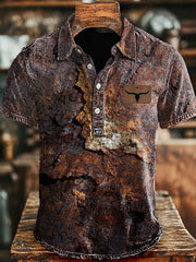 Men's western style vintage rust print tops