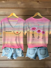 Women's Breast Cancer Awareness Faith Hope Love Print Casual T-Shirt