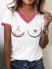 Women's Breast Cancer Awareness Survivor Print T-Shirt