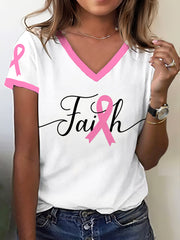 Women's Breast Cancer Awareness Faith Print T-Shirt