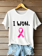 Women's Breast Cancer Awareness Pink Ribbon Print Casual T-Shirt