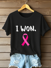 Women's Breast Cancer Awareness Pink Ribbon Print Casual T-Shirt