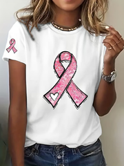 Women's Breast Cancer Awareness Pink Ribbon Print Casual T-Shirt