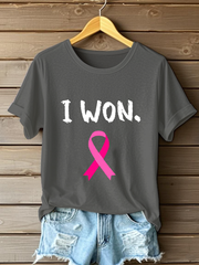 Women's Breast Cancer Awareness Pink Ribbon Print Casual T-Shirt