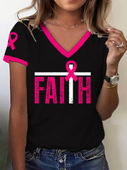 Women's Breast Cancer Awareness Faith Print T-Shirt