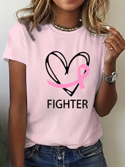 Women's Breast Cancer Awareness Pink Ribbon Print Casual T-Shirt