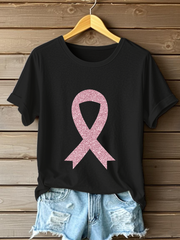 Women's Breast Cancer Awareness Pink Ribbon Print Casual T-Shirt