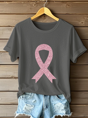 Women's Breast Cancer Awareness Pink Ribbon Print Casual T-Shirt