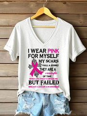 Women's Breast Cancer Awareness Pink Ribbon Print Casual T-Shirt